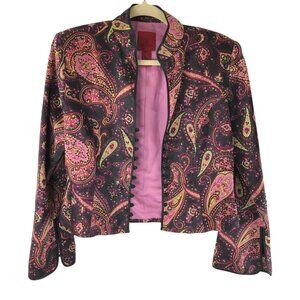 JS Collections Womens Silk Jacket Pink Paisley Lined Toggle Buttons Y2K 10P